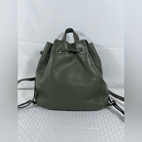 4019: Coach Olive Green Pebbled Leather Drawstring Backpack - Picture 3 of 13